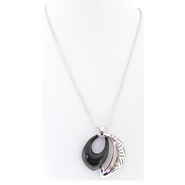 Elegant black and silver abstract pendant necklace, 46cm long, perfect for layering or as a stylish solo statement piece.