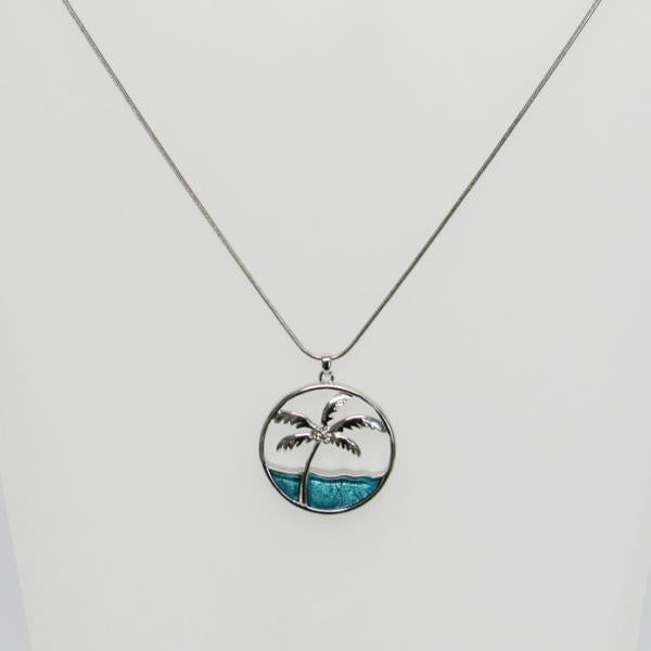 Elegant Pacific Palm Necklace featuring a 45 cm chain and a 4 cm palm-shaped pendant, perfect for nature lovers.