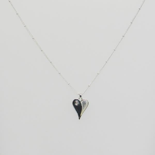 Yin & Yang Heart Necklace featuring an intricate pendant symbolizing love and balance, 44 cm chain for everyday wear.