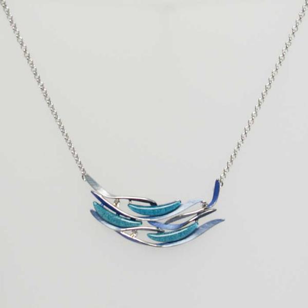 Elegant Blue Waves necklace with a wave-inspired design in azure, adjustable 36cm chain for versatile styling.