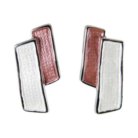 Terrace-inspired pierced earrings featuring pink and white hues, perfect for casual and formal occasions.