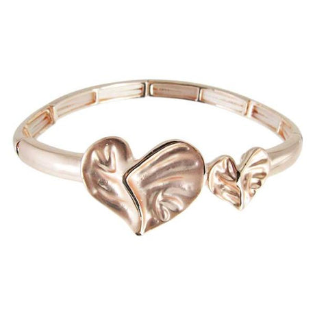 Rose gold bracelet with dual-heart charm, symbolizing love and connection, perfect for special moments and everyday wear.