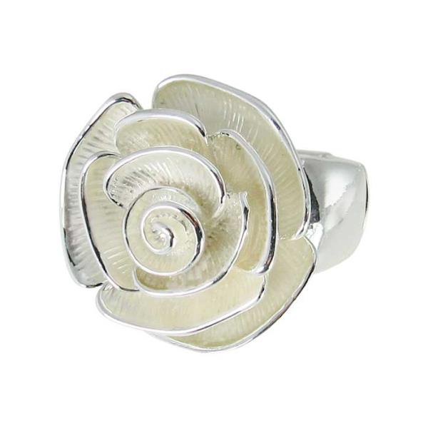 Ivory rose centerpiece ring with elasticated band for comfort, 2.5 cm diameter, perfect for any outfit or occasion.