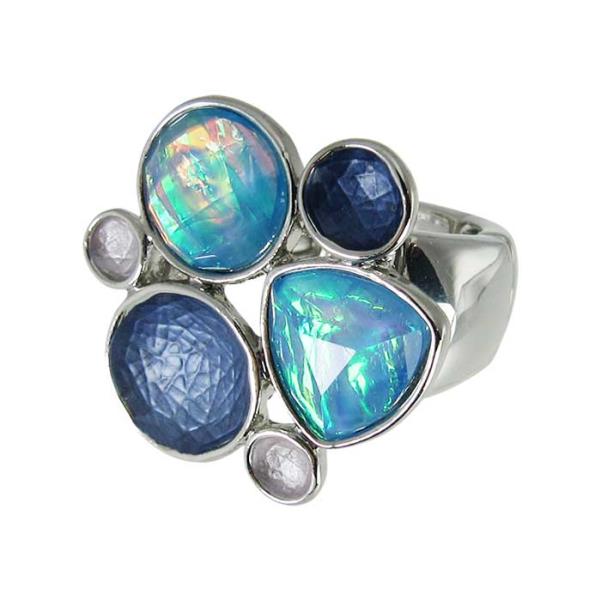 Stunning Jax Fantasy Opal-Blues Ring with elastic band, showcasing vibrant opal and blue hues for any occasion.