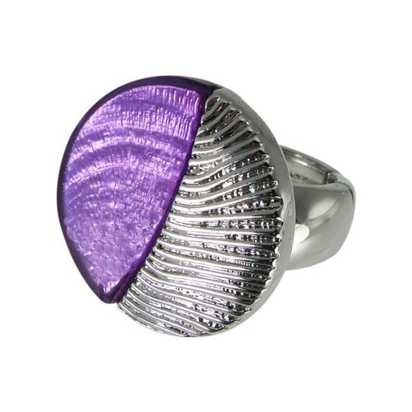 Jax Purple Ring featuring an elegant Silver Leaf design, elasticated for comfort, ideal for layering or solo wear.