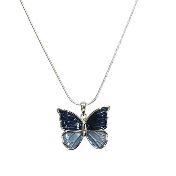 Delicate blue butterfly pendant necklace with a 46 cm chain, symbolizing serenity and offering elegance for any outfit.