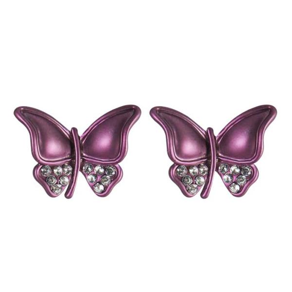 Stunning Jax Butterfly Earrings with sparkling purple diamantes, perfect for adding elegance to any outfit.