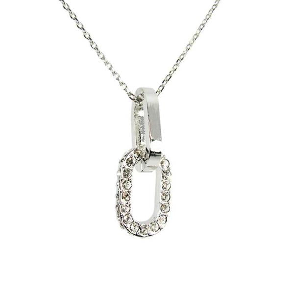 Elegant silver necklace with a Swarovski oval pendant, featuring shimmering crystals and an adjustable chain.