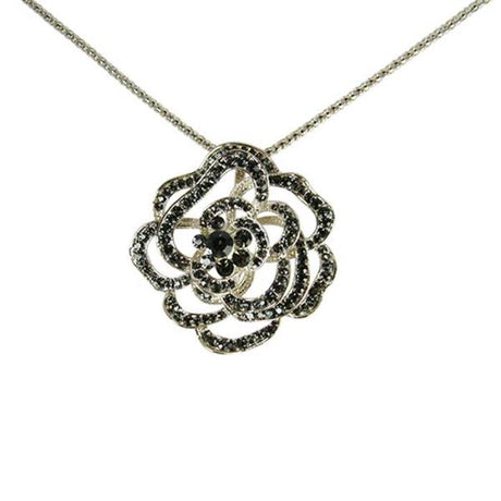 Large Jax Diamante Flower Necklace featuring a sparkling flower pendant on a 72 cm chain with a 7 cm extension.