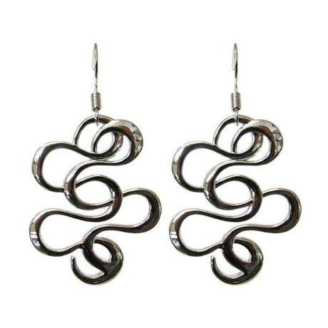 Rhodium-plated 5cm dangling swirl earrings, blending elegance and modern style for any occasion.