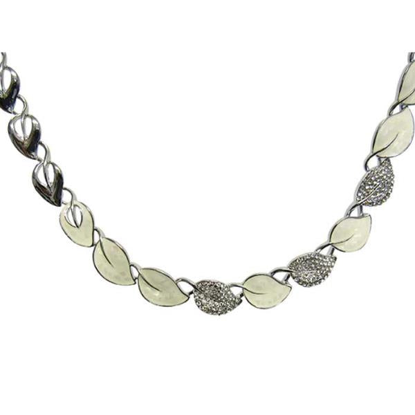 Elegant Jax Bib White Diamante Leaves Necklace with shimmering diamante leaves, perfect for any occasion.