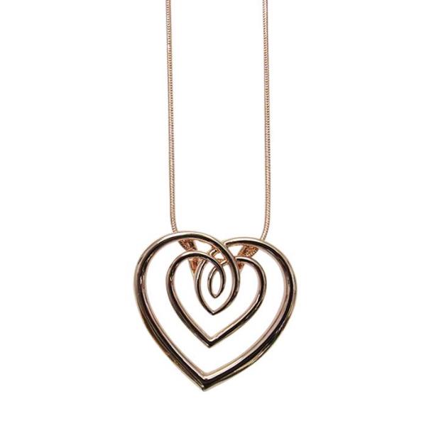 Elegant rose gold necklace with entwined heart pendant on a 70 cm chain, perfect for special occasions and everyday wear.