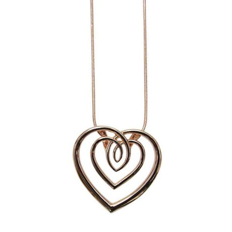 Elegant rose gold necklace with entwined heart pendant on a 70 cm chain, perfect for special occasions and everyday wear.