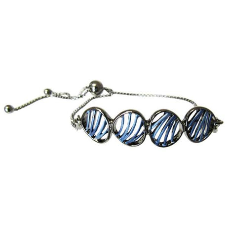 Adjustable gunmetal bracelet with four blue shells, ocean-inspired and perfect for layering or minimalist style.