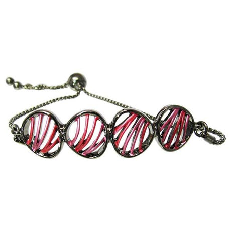 Elegant Jax Red Shells on Black bracelet featuring four unique red shells on an adjustable black gunmetal drawstring.