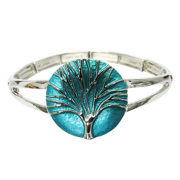 Teal Jax Tree of Life bracelet featuring a symbolic design, rhodium finish, perfect for stylish everyday wear.