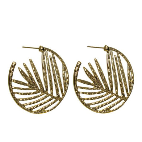 A pair of elegant dangling post earrings featuring a golden fern design, measuring 4 cm in diameter, perfect for any occasion.