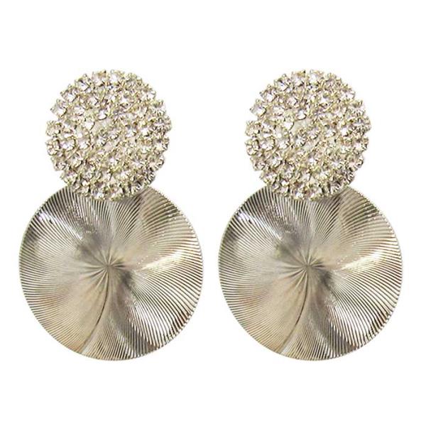 Elegant Jax Silver Disc Earrings featuring sparkling diamantes, perfect for enhancing any outfit with a touch of glamour.