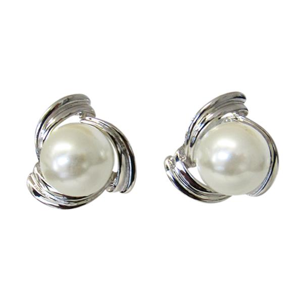 Elegant Jax Pearl Nest Rhodium pierced earrings with lustrous pearls and unique nest design, perfect for any occasion.