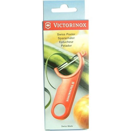 Victorinox Rex Type 76073 red stainless steel potato peeler, perfect for effortless peeling of fruits and vegetables.