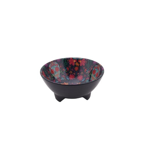 Colorful Day of the Dead taco bowl, 15cm melamine, durable and dishwasher-safe for festive taco nights and gatherings.