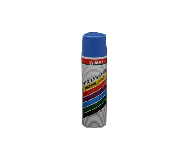 Light blue Spraymark stencil paint in a 500ml can, designed for quick-drying, waterproof, and UV-resistant applications.