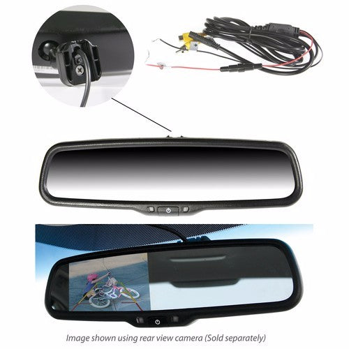 GATOR OEM Style mirror with a 4.3-inch monitor, featuring anti-glare glass and dual video inputs for enhanced safety.