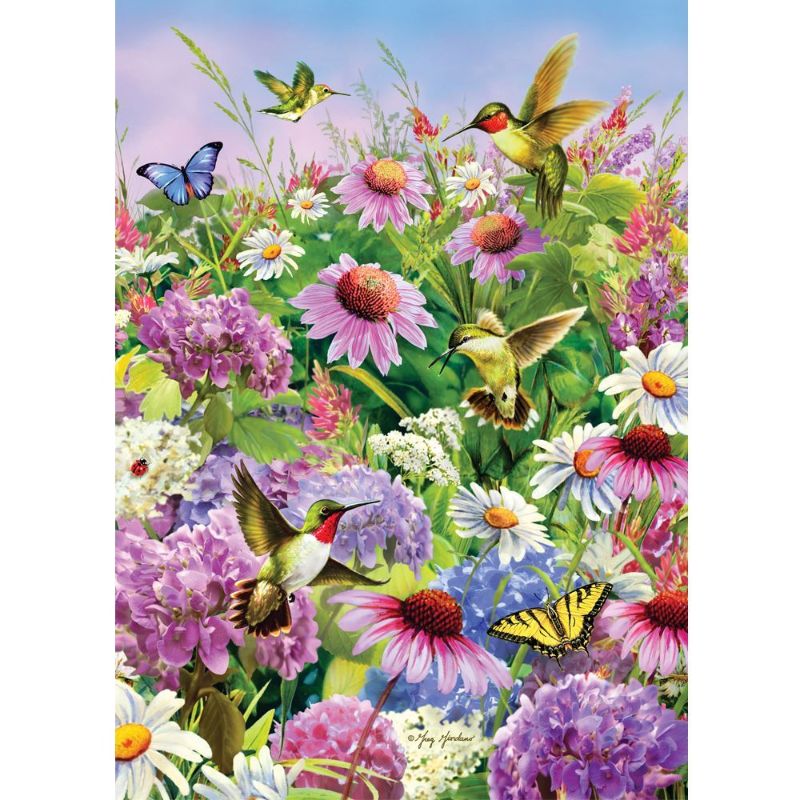 A vibrant 500XL piece jigsaw puzzle featuring Silver Star Hummingbirds, perfect for nature lovers and families.