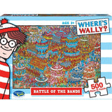 Extra-large 500-piece jigsaw puzzle featuring Where's Wally hidden in a lively Battle of the Bands scene.