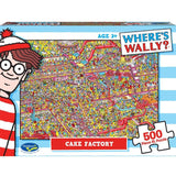 Whimsical 500XL jigsaw puzzle featuring Wally in a vibrant Cake Factory scene, perfect for family fun and critical thinking.