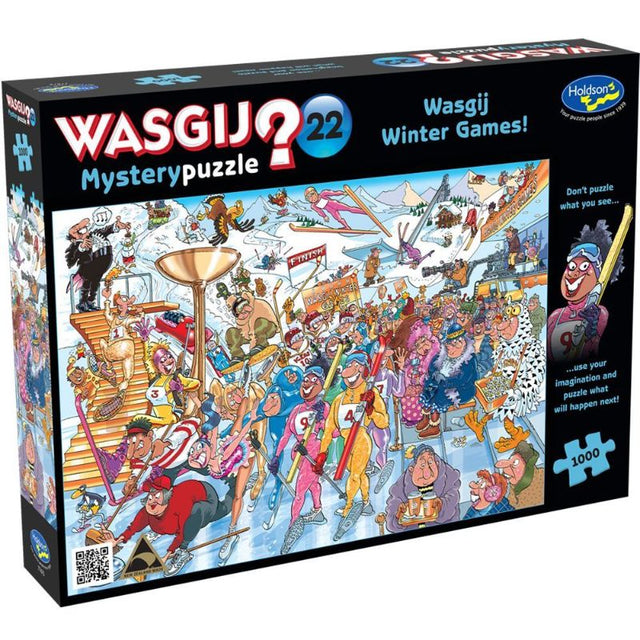 Wasgij Mystery 22 puzzle featuring the Winter Games opening ceremony with athletes parading and an imaginative narrative challenge.