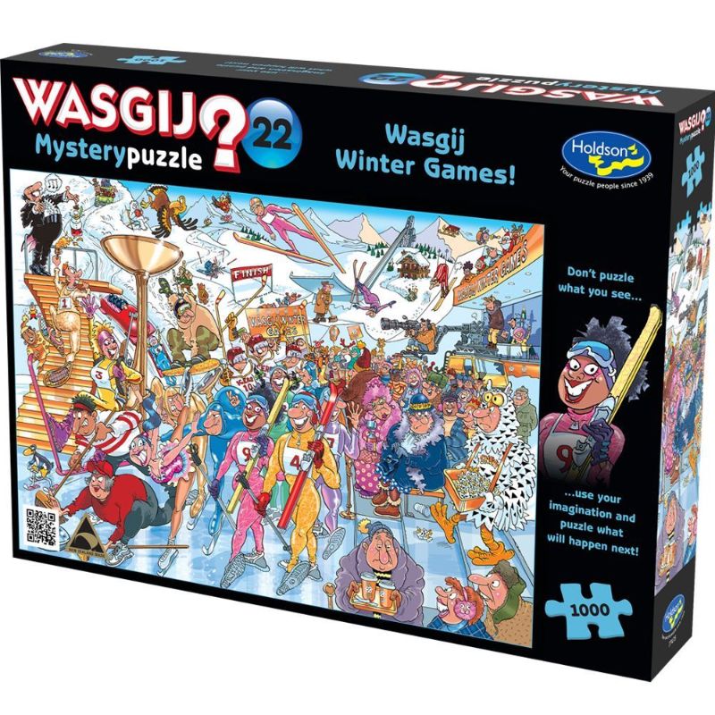 Holdson Wasgij Mystery 22 puzzle featuring athletes at the Winter Games opening ceremony, challenging imaginations with clues.