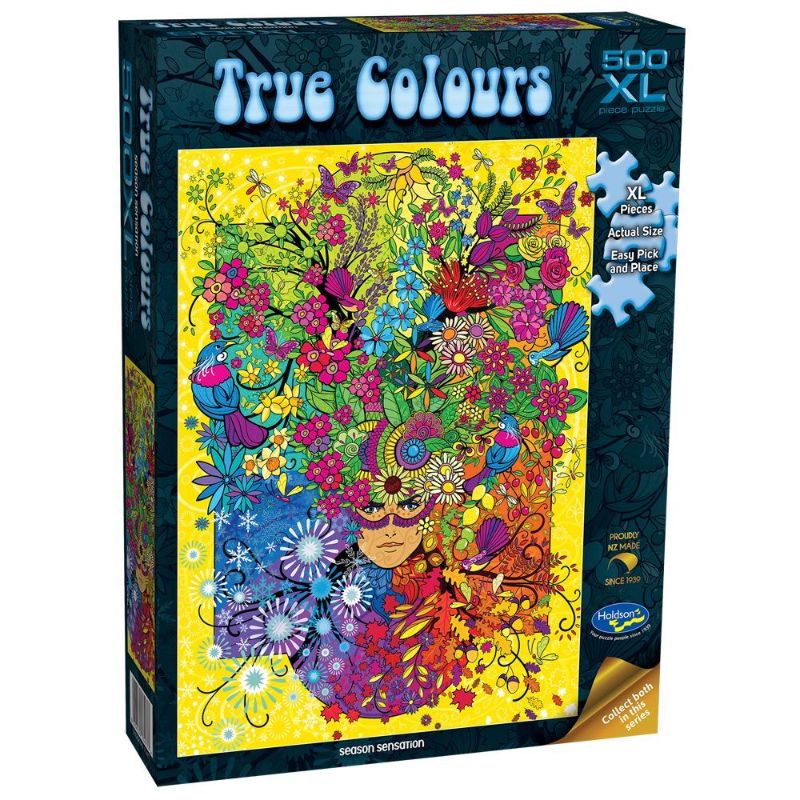 Colorful 500XL jigsaw puzzle by Denise Nel, showcasing New Zealand's charm; perfect for family fun and eco-friendly.