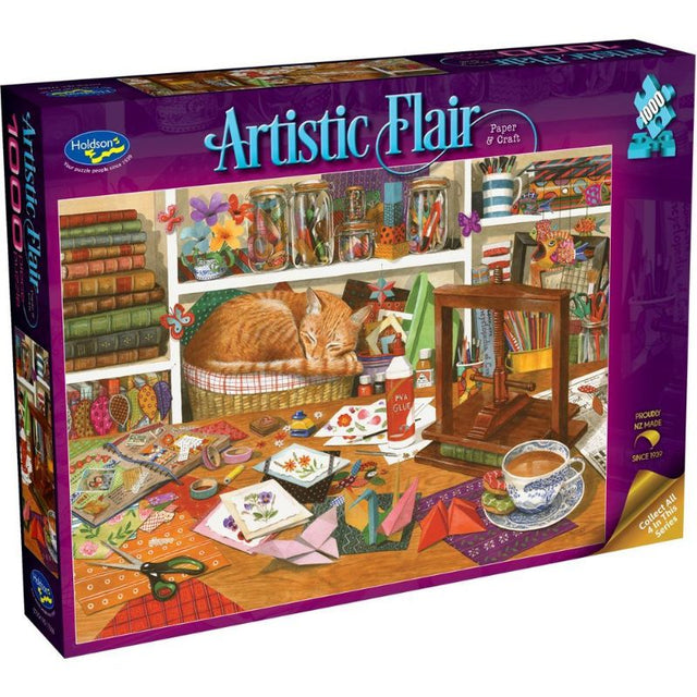 Vibrant 1000-piece jigsaw puzzle by Tracy Hall, showcasing artistic themes and made from eco-friendly materials.