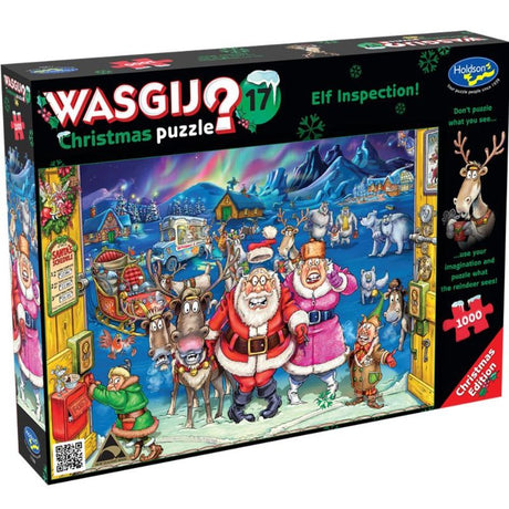 A festive 1000-piece puzzle showcasing Santa's workshop at the North Pole, featuring elves and reindeer in a whimsical holiday scene.