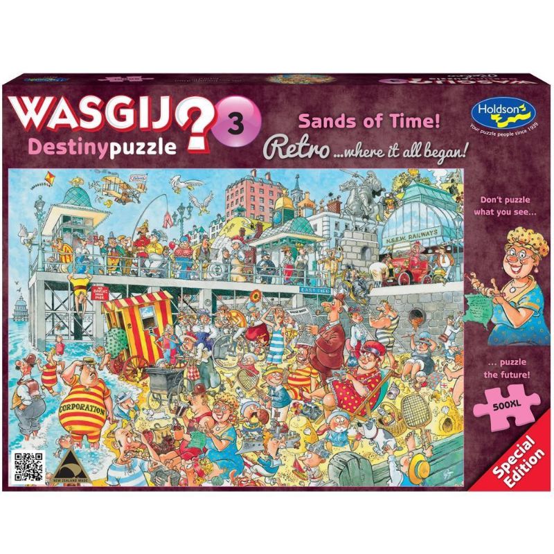 Whimsical 500XL jigsaw puzzle featuring a busy beach scene, inviting imaginative storytelling about future summer vacations.