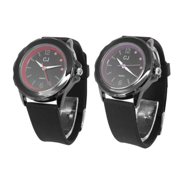Set of 2 stylish silicone band watches in purple and pink, featuring 33 mm faces and durable stainless steel backs.