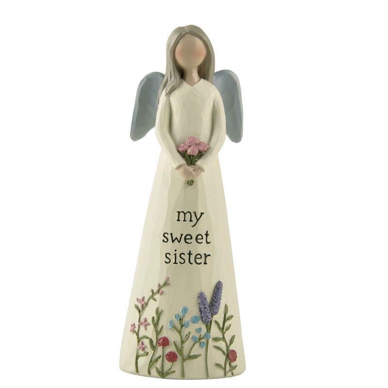 Delicate 13cm Sweet Sister Angel Figurine symbolizing love and sisterhood, perfect for home decor and meaningful gifts.