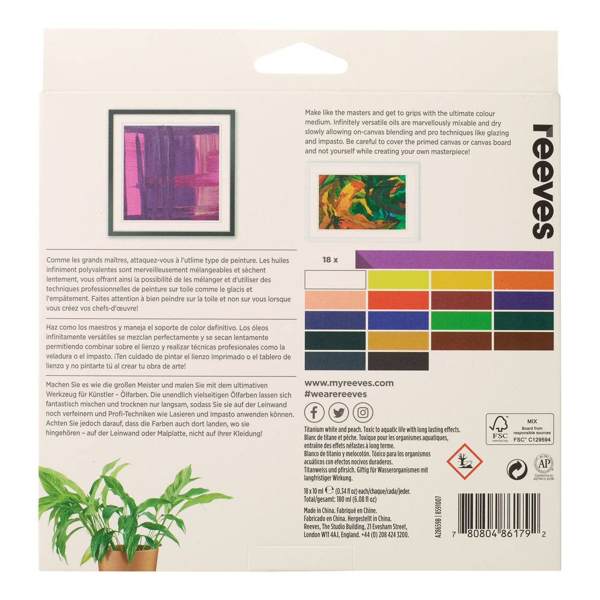 Vibrant Reeves Oil Colour Set with 18 x 10ml tubes, perfect for blending, glazing, and all painting techniques.