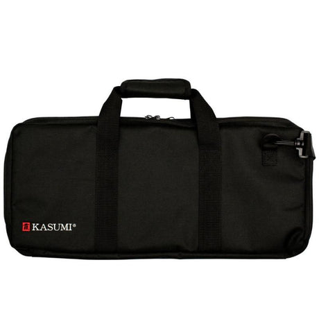 Durable Kasumi 18 Pocket Black Knife Roll featuring 3 vented compartments for knives, with easy transportation options.