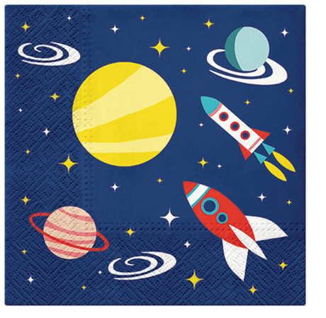 Paw Lunch Napkin 33cm Space featuring eco-friendly, space-themed designs, great for enhancing table settings at any event.
