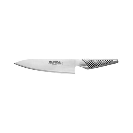 Global Classic GS-100 Cook’s Knife (16cm) with sharp CROMOVA 18 stainless steel blade and ergonomic handle for precision cutting.