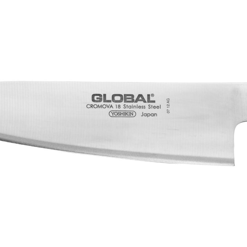 Global Classic GS-100 Cook's Knife (16cm) with CROMOVA 18 steel, designed for precision slicing and ergonomic comfort.