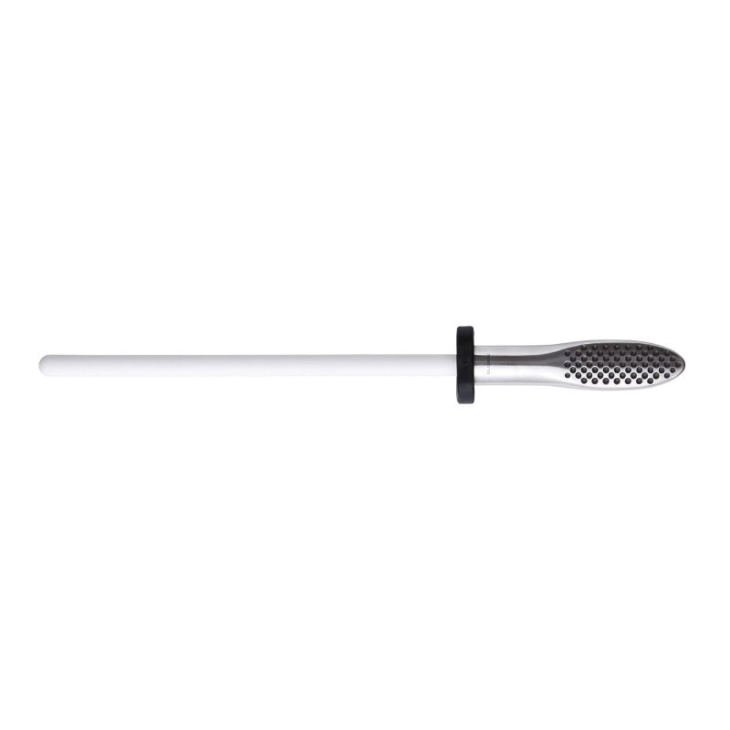 Ceramic sharpening rod (22cm) for maintaining Global knives' sharpness, precision-crafted in Japan.