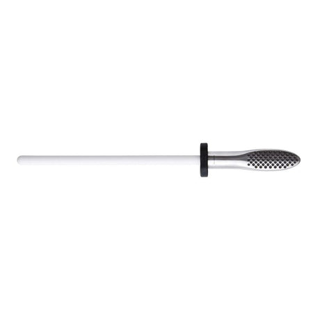 Ceramic sharpening rod (22cm) for maintaining Global knives' sharpness, precision-crafted in Japan.