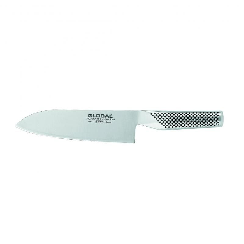 Global Santoku Knife 18cm, expertly crafted in Japan, designed for precision cutting, chopping, and mincing ingredients.