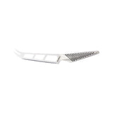 Global Classic Cheese Knife (14cm) with serrated blade, prongs, and seamless design for effortless slicing and serving cheeses.
