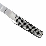 Global Classic Bent Carving Fork with sharp prongs, ergonomic handle, and durable stainless steel, ideal for roasting meats.