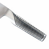 Global Classic 22cm Bread Knife with a serrated edge, ideal for slicing crusty bread; durable, lightweight and hygienic design.
