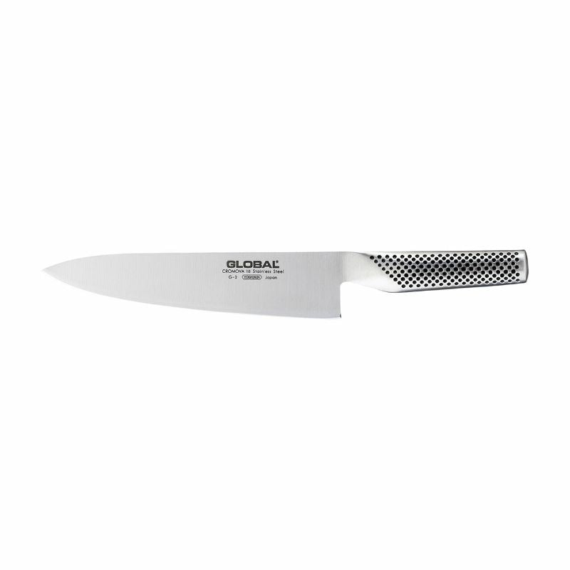 Global Classic 20cm Cook's Knife with CROMOVA 18 stainless steel, featuring a razor-sharp edge and balanced design for precision cutting.